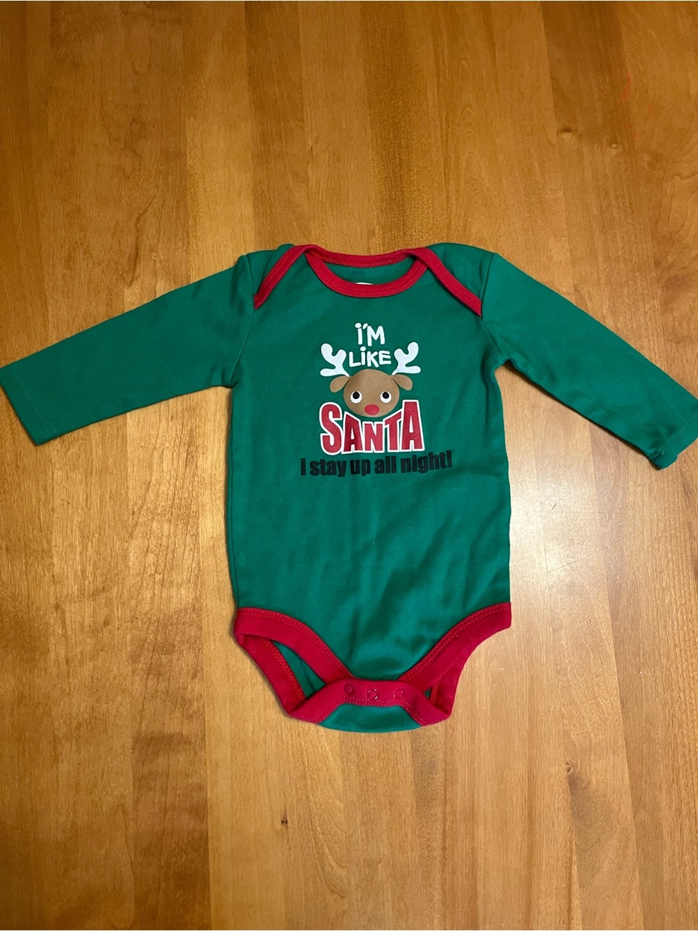 Holiday Time Green & Red Reindeer Graphic One-Piece Bodysuit